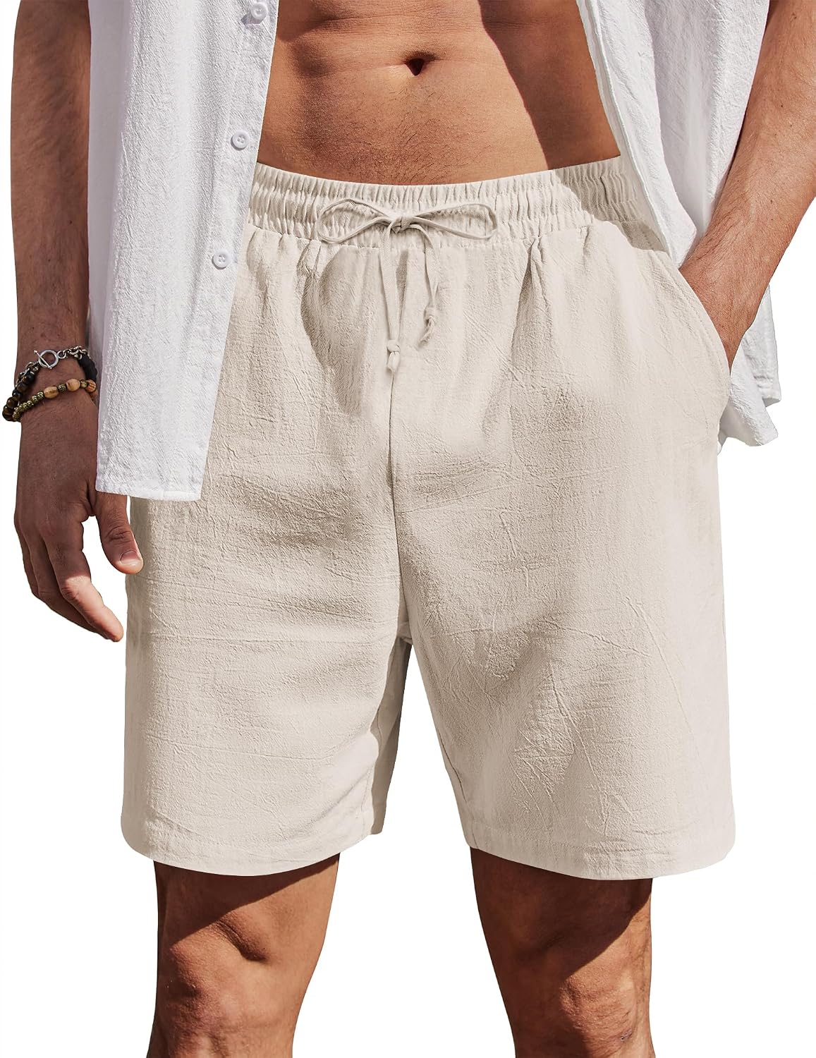 Thumbnail 6 de COOFANDY Short décontracté pour homme en coton – pantalon court plage avec élastique et poches
