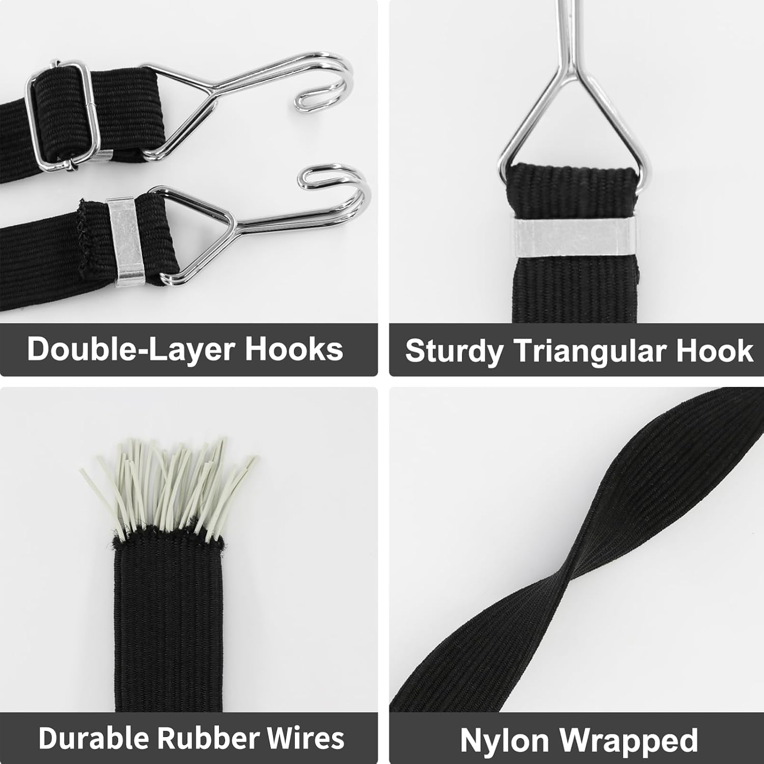 Thumbnail 2 de Newthinking 4 Pack Adjustable Bungee Cords with Hooks (Flat, Heavy Duty, Black, 3m)