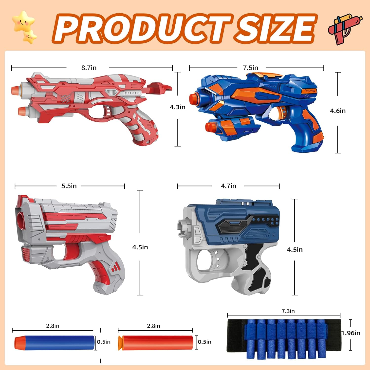 Thumbnail 1 de Kasebro 4 Pack Blaster Set for Kids Ages 5+ – 80 Foam Darts, 4 Wrist Bands