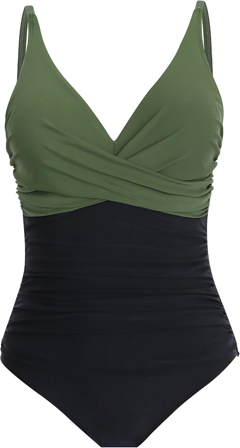 Detalle de LA ORCHID Damen Badeanzug Bauchweg Push-Up Einteiler – High Waist, V-Ausschnitt, Rückenfrei