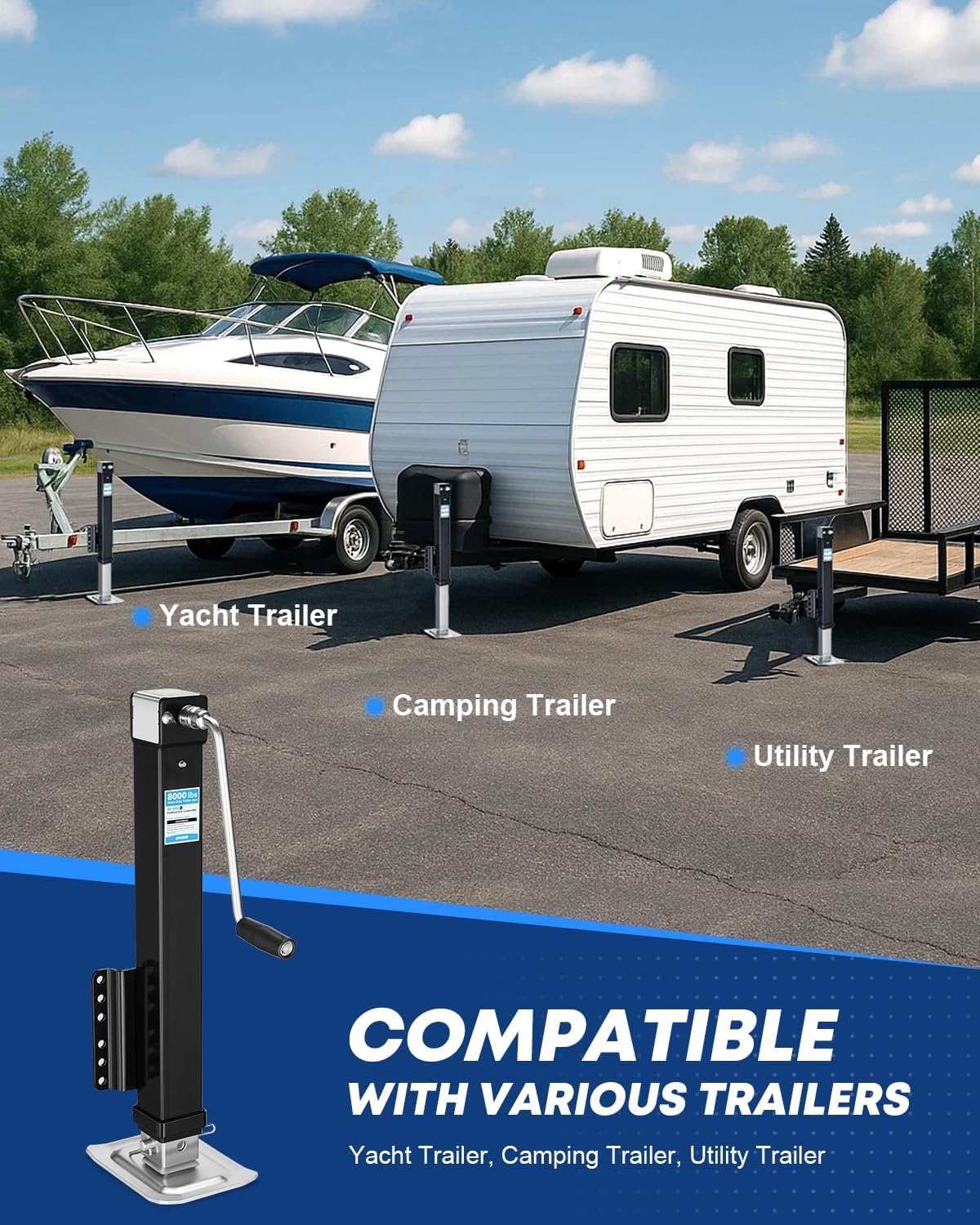 Thumbnail 6 de Kohree 8000 lbs Trailer Jack Heavy Duty — Bolt-On, 20-24V Electric Drill-Operated with Drop Leg and Handle