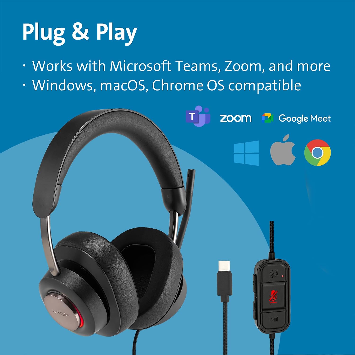 Thumbnail 1 de Kensington H2000 USB‑C Over-Ear Headset mit Mikrofon (K83451WW) für Windows & macOS