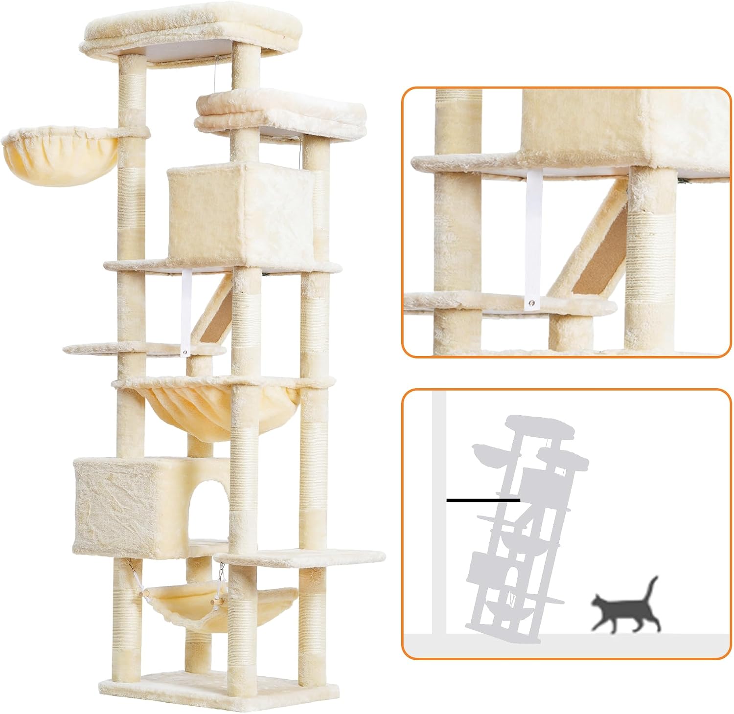 Thumbnail 5 de Heybly Cat Tree 180 cm Tall Tower for Indoor Cats (HCT034M) – Multi-Level, Sturdy and Easy to Assemble