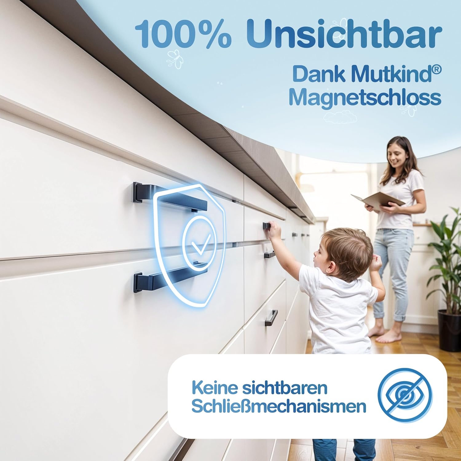 Detalle de Mutkind 10x Magnetische Kindersicherung – unsichtbar, stark klebend, 2 Schlüssel (ohne Bohren)