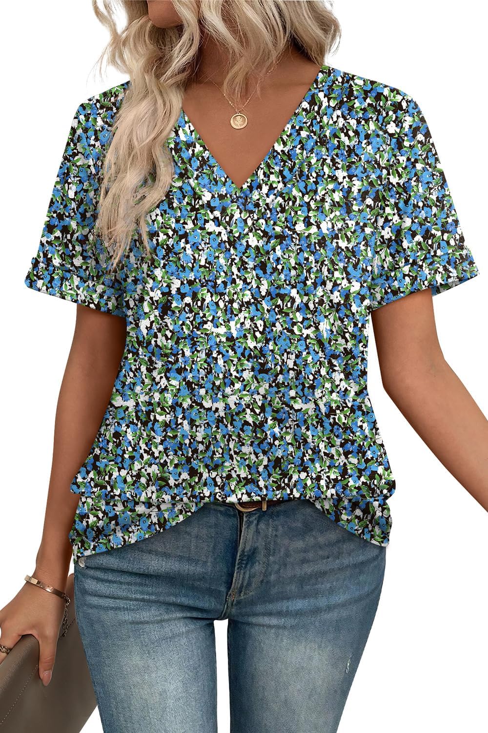 Detalle de WIHOLL Womens Summer Short Sleeve V-Neck T Shirt