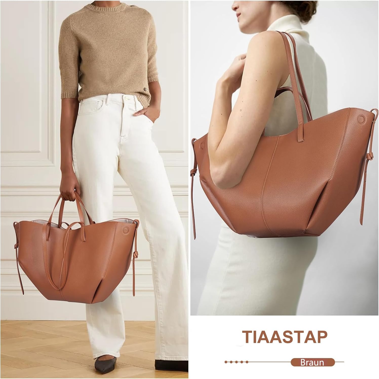 Thumbnail 1 de TIAASTAP Groß Handtasche Damen Tote Bag aus Kunstleder – Stilvolle Shopper für Uni, Alltag und Reisen