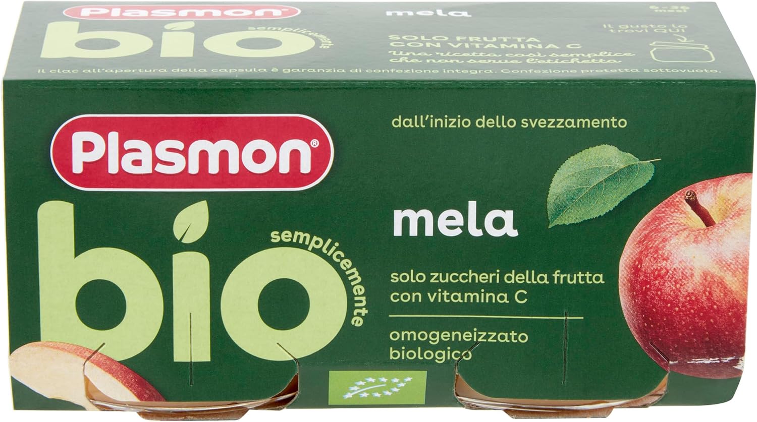 Detalle de Plasmon BIO Omogeneizzato Mela 2X80g – 12 confezioni biologiche per lo svezzamento