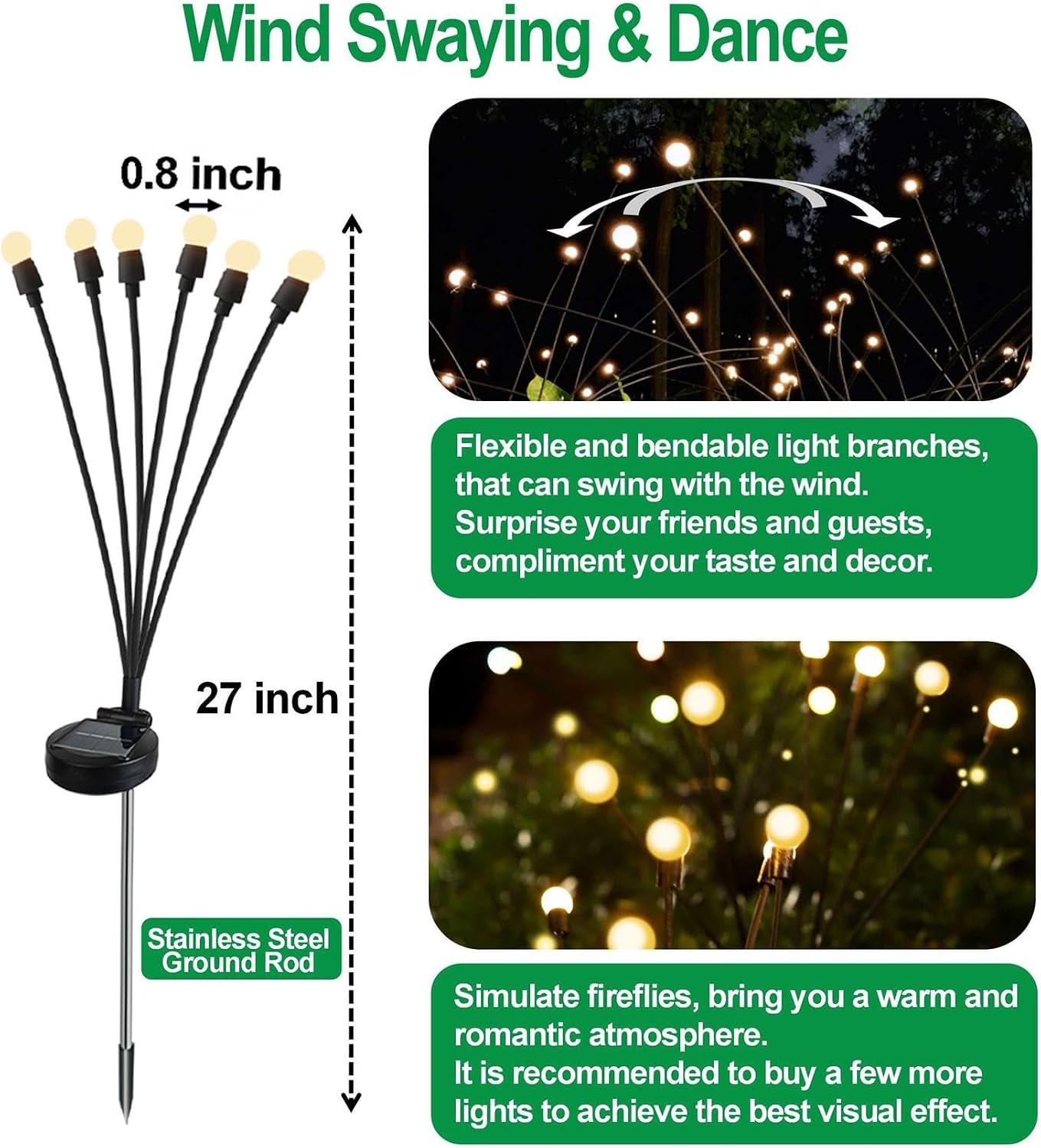 Detalle de SIOTMERA SQD T4 Solar Firefly Garden Lights, 4-Pack, 6 LEDs Each