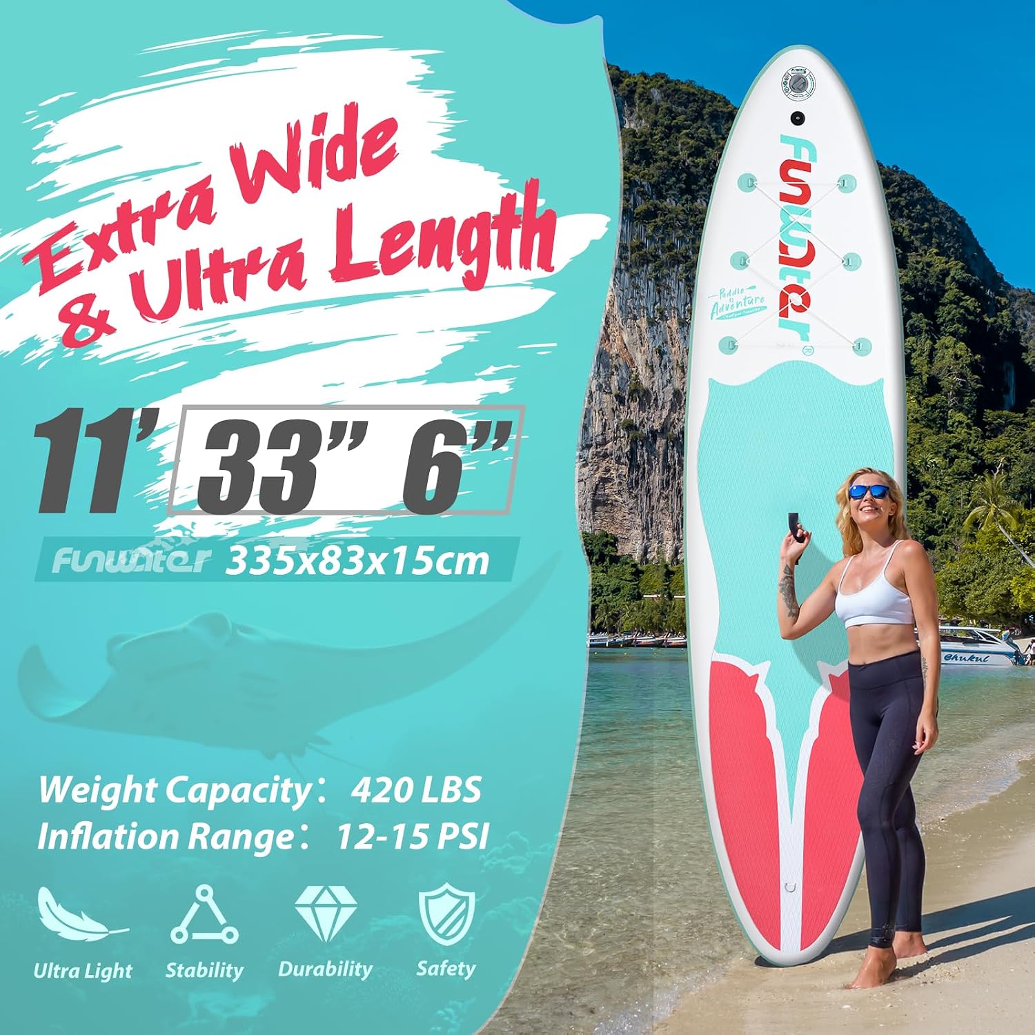 Detalle de FunWater Inflatable Stand Up Paddle Board with Premium Accessories — 11'6" / 11' / 10'6
