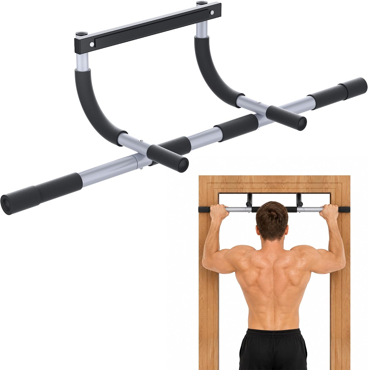 MOMODA wb01 Doorway Pull-Up Bar, Alloy Steel, Three Grip Positions, 440 lb Capacity