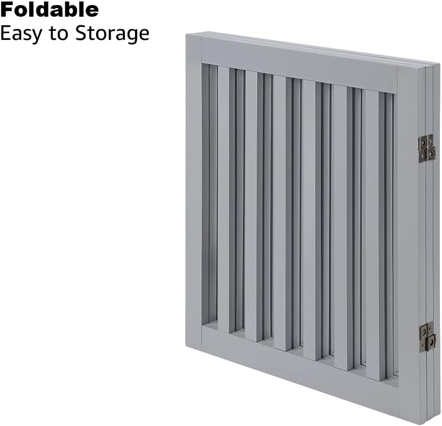 Detalle 2 de unipaws Wooden Dog Gate: Freestanding, Foldable 3-Panel Pet Fence (61cm H, Light Grey)