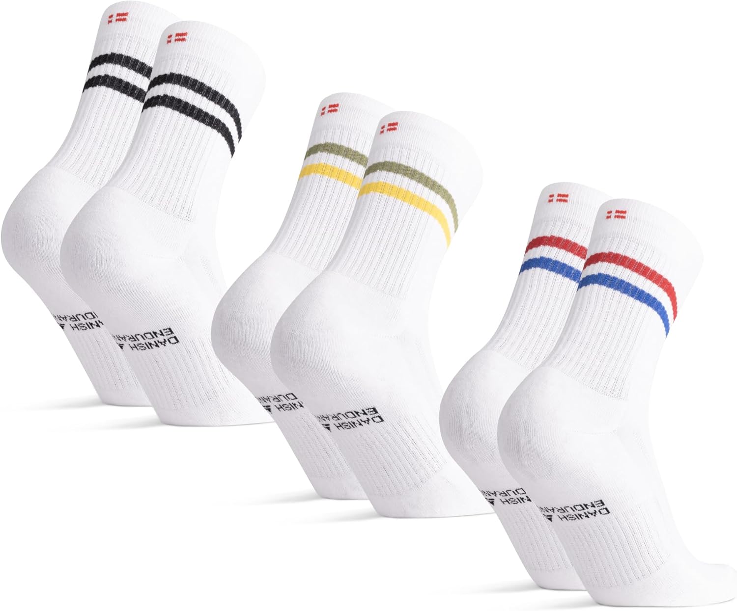 Detalle de DANISH ENDURANCE Tennis Crew Socks: Cushioned Cotton Striped Sports Socks for Gym and Everyday Wear