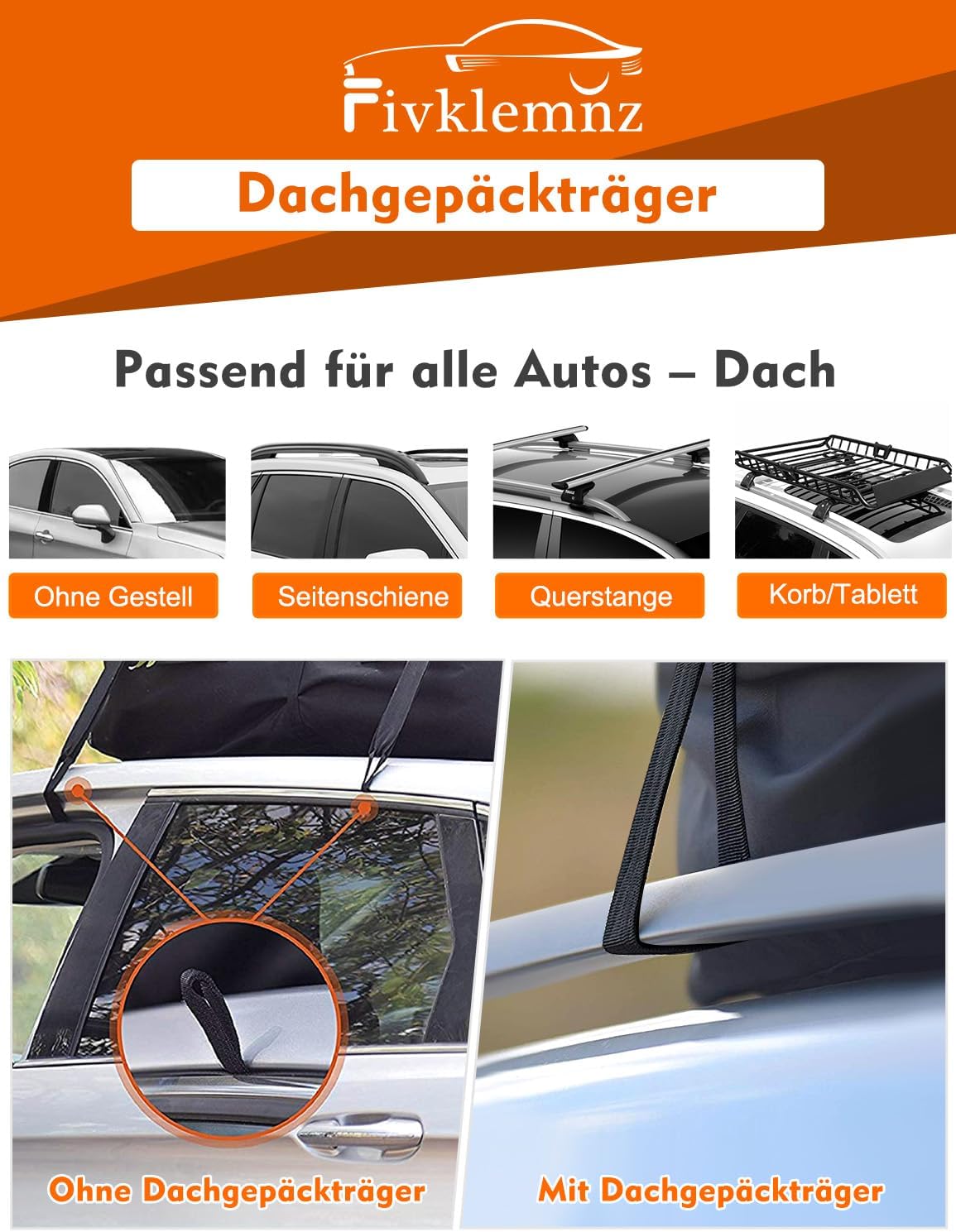 Thumbnail 3 de FIVKLEMNZ Dachbox Auto für Dachgepäckträger – wasserdichte Dachtasche inkl. Anti-Rutsch-Matte, Gurte & Schloss