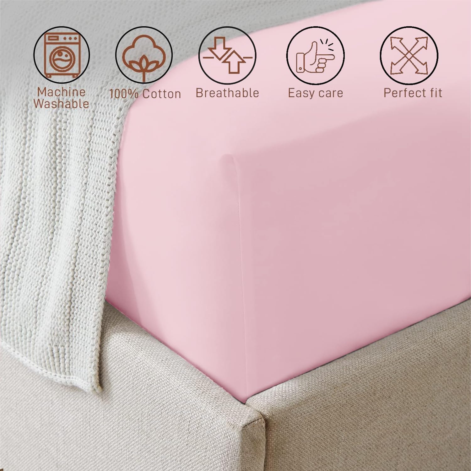 Thumbnail 2 de AR Ware Double Fitted Sheet in 100% Egyptian Cotton (300 TC) – 30 cm Deep, Blush