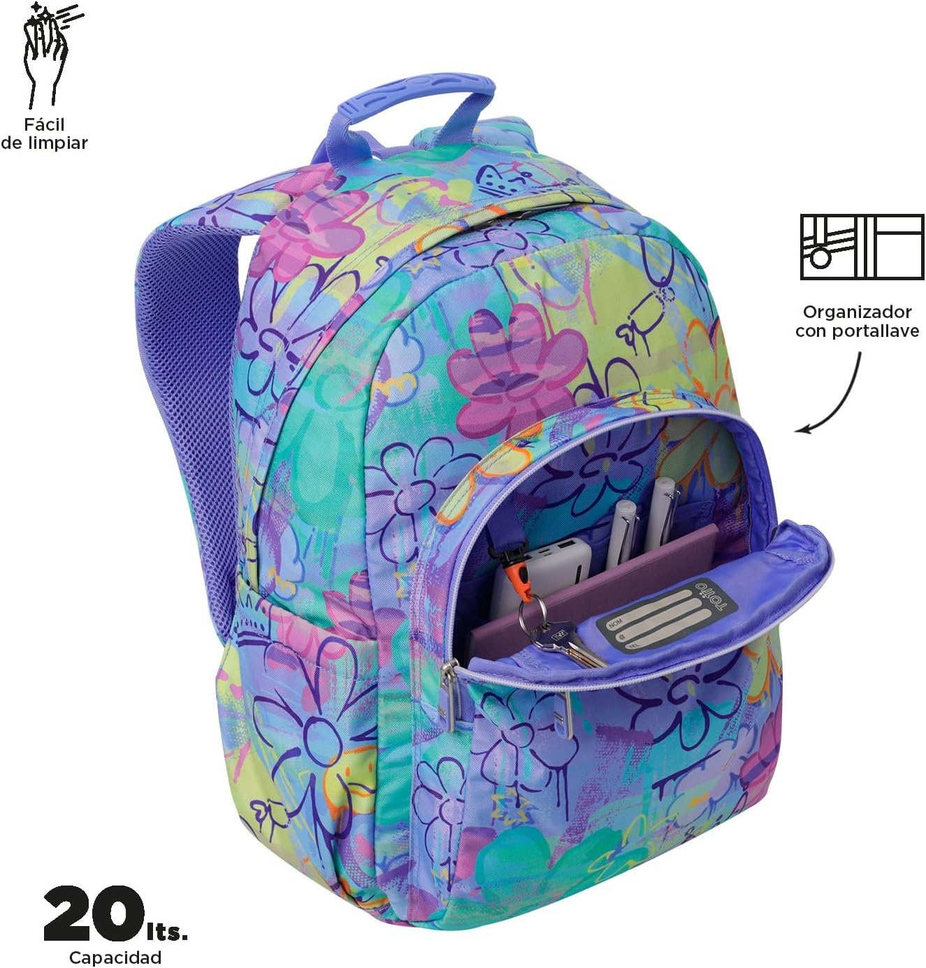 Thumbnail 4 de TOTTO Mochila Escolar Acuareles: 20 L, adaptable a carro y con compartimento para portátil