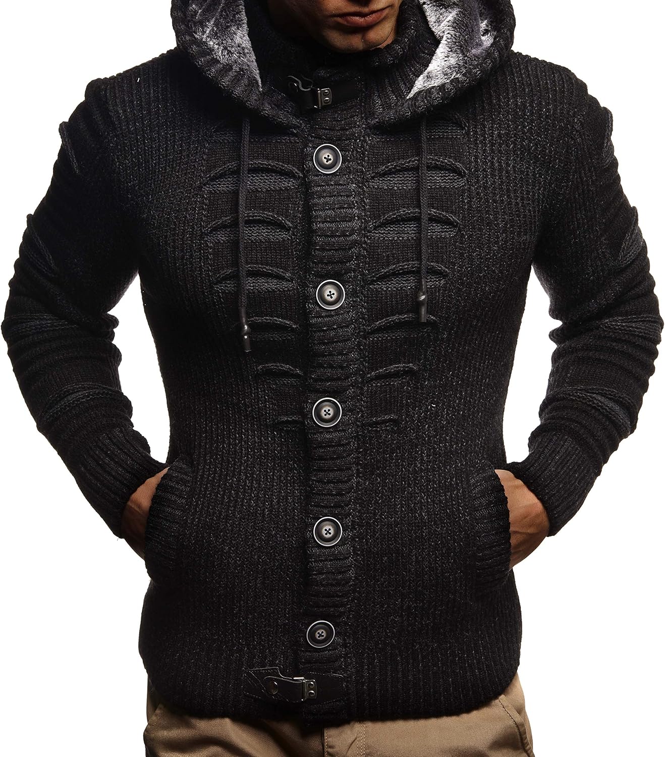 Detalle de Leif Nelson Strickjacke Herren Kapuze