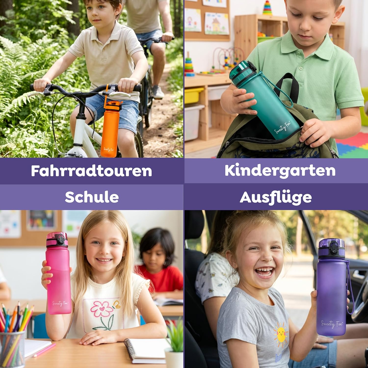 Thumbnail 6 de Sweety Fox Trinkflasche Kinder 500 ml - Lila, kohlensäuregeeignet, auslaufsicher & spülmaschinenfest