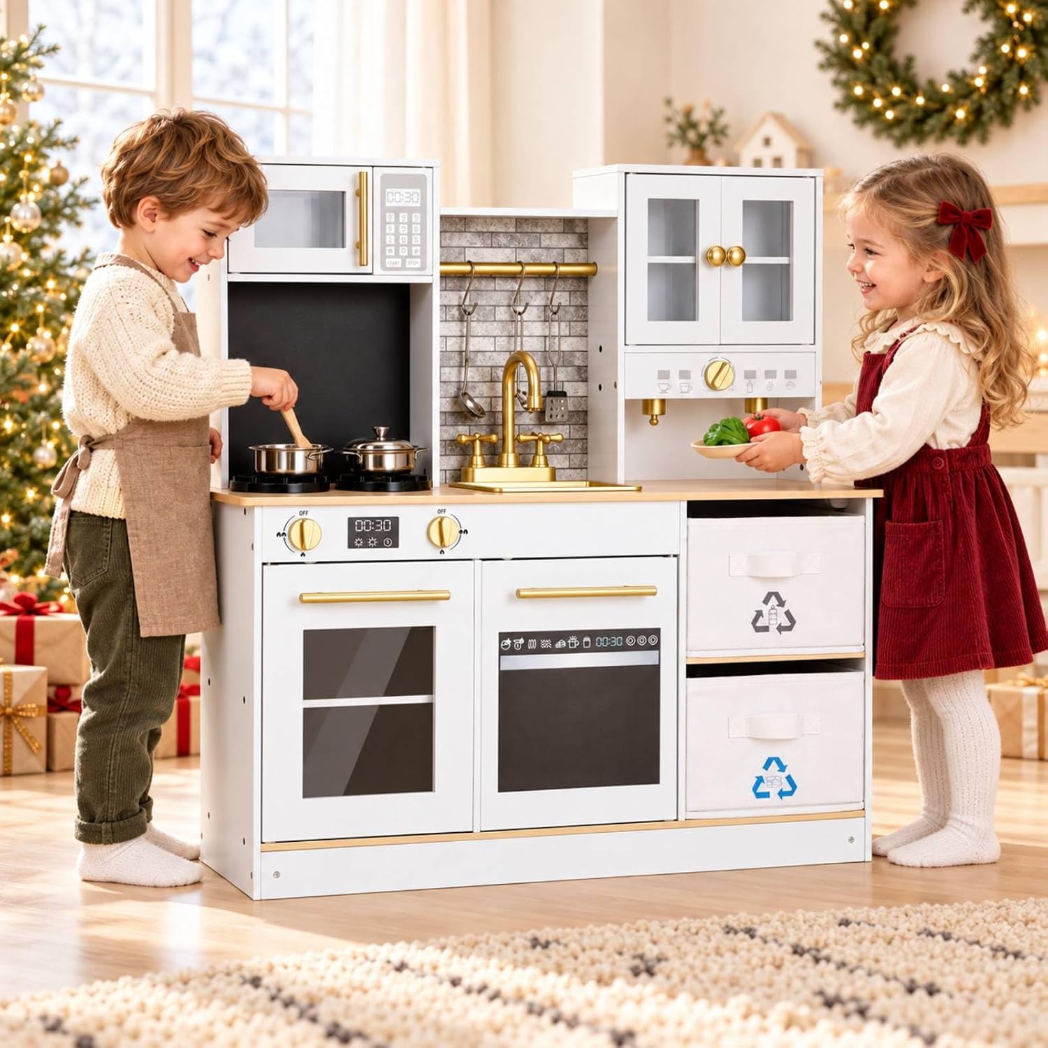 Detalle 1 de MAMIZO LY-41 houten kinderkeuken met licht- en geluidseffecten, wit