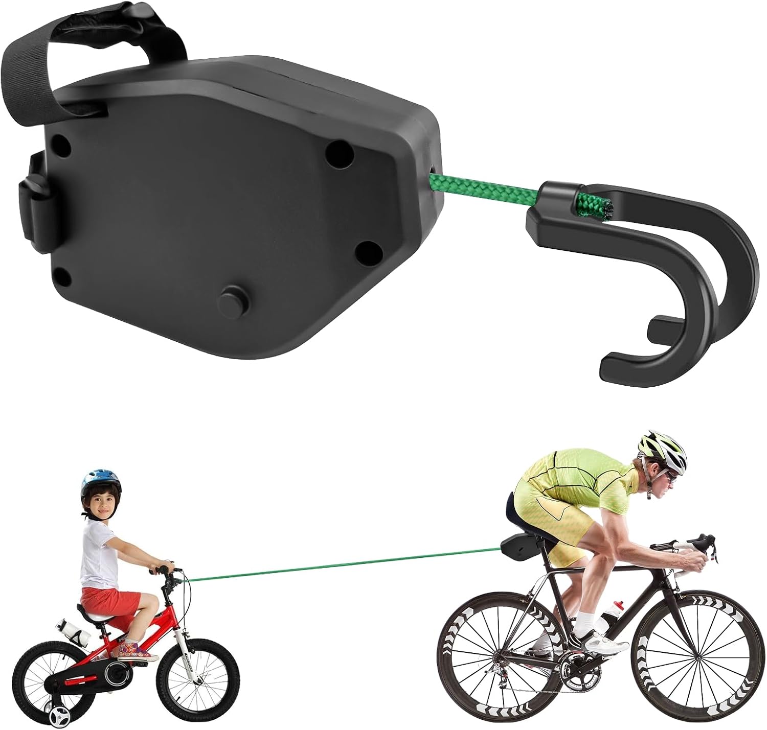 Chiluxendo Abschleppseil Fahrrad Kinder – 2,5 m Fahr- und Zugleine für Kinder-Fahrradanhänger (Mountainbike, Schwarz)