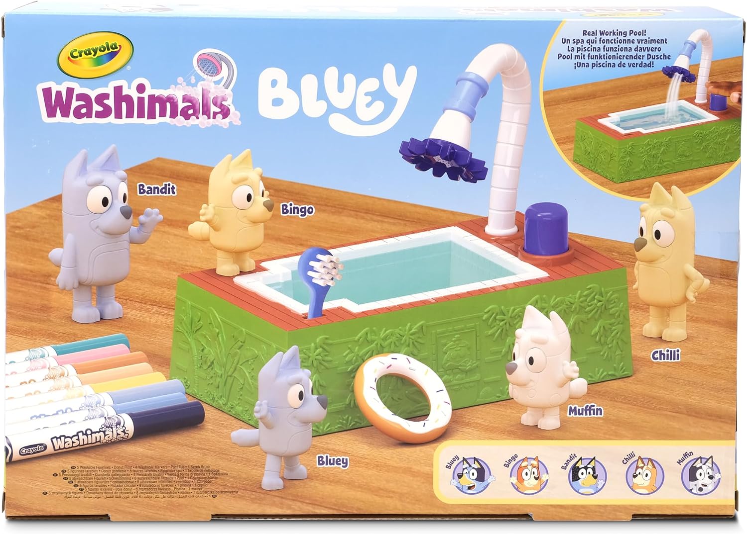 Detalle de CRAYOLA Washimals Bluey – Coffret d’activités avec piscine et 5 chiots