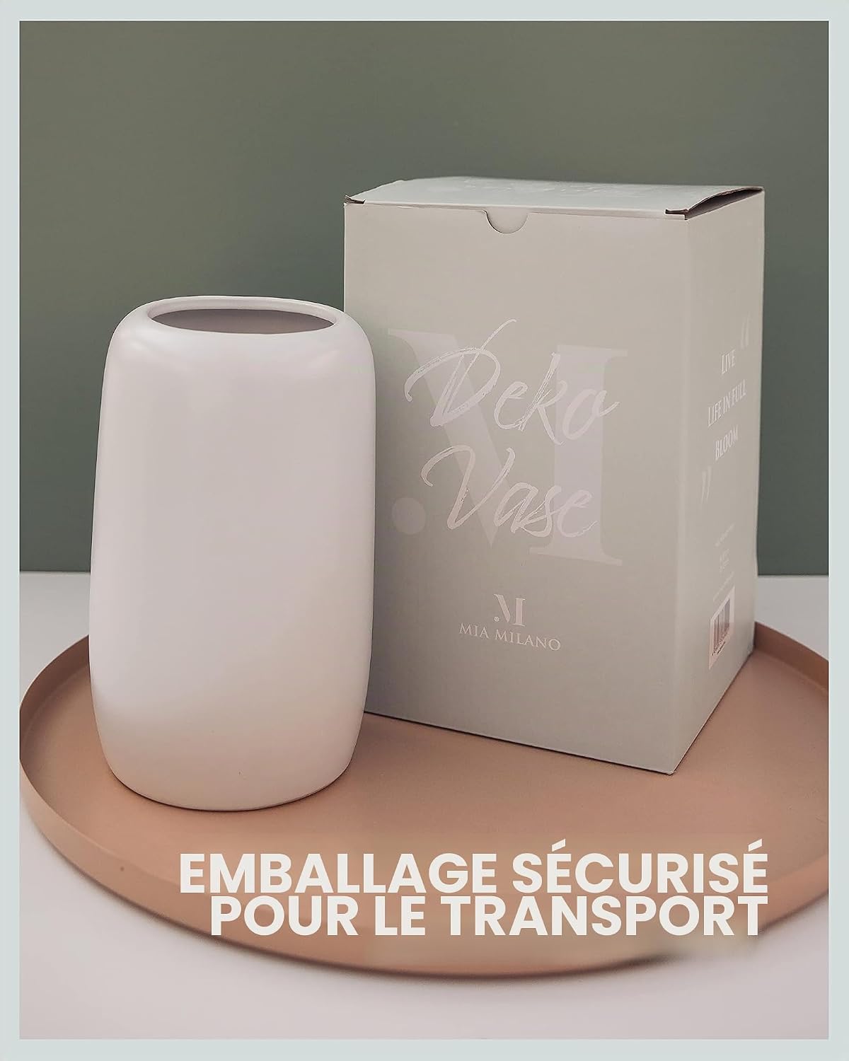 Detalle de Vase Blanc en céramique pour herbe de la pampa – Vase 20 cm (Ø 8,5 cm) pour fleurs séchées