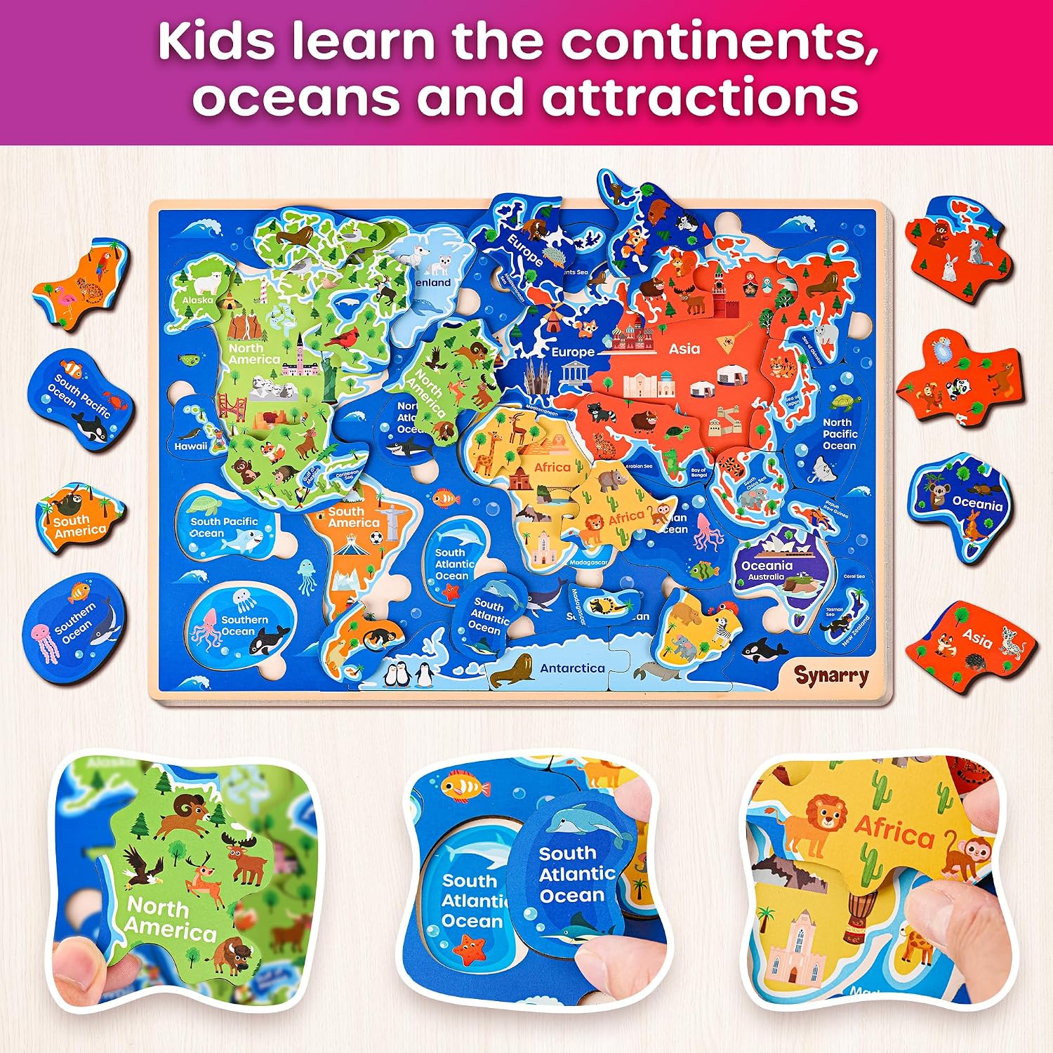 Thumbnail 2 de SYNARRY Large USA World Solar System Wooden Puzzle 🌍