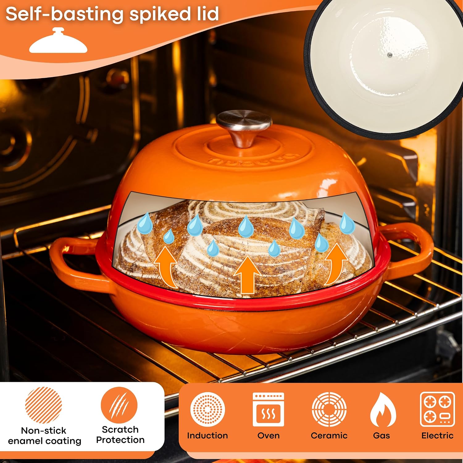 Detalle de nuovva Dutch Oven 6 Quarts Orange
