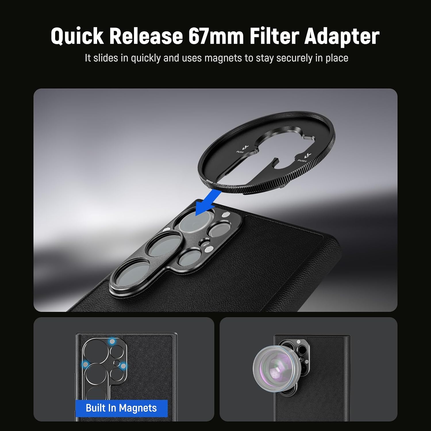 Detalle de NEEWER phone case with 17mm lens mounts