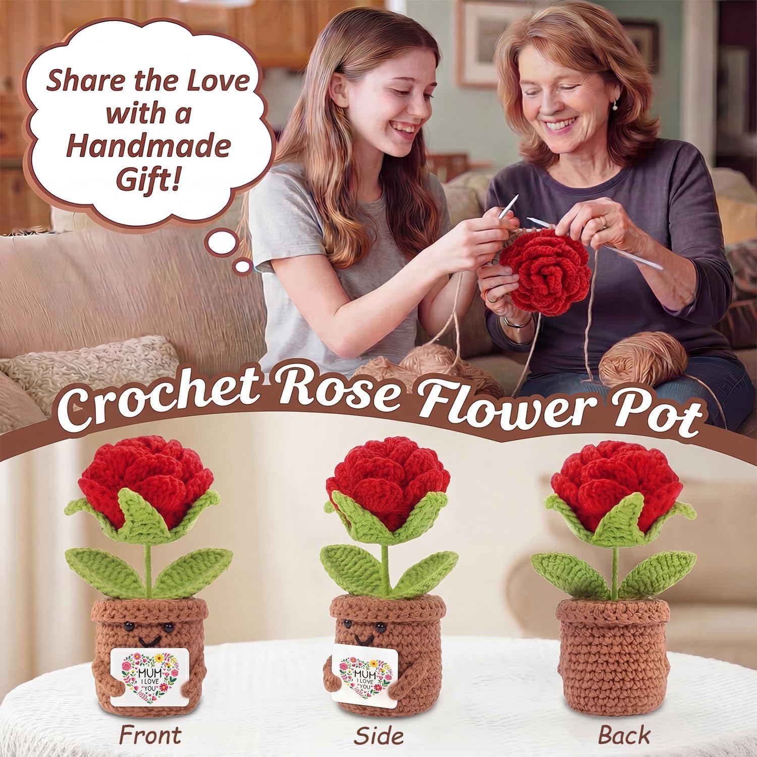 Detalle de Mothers Day Gift for Mum: Handmade Positive Roses Doll Crochet with Card