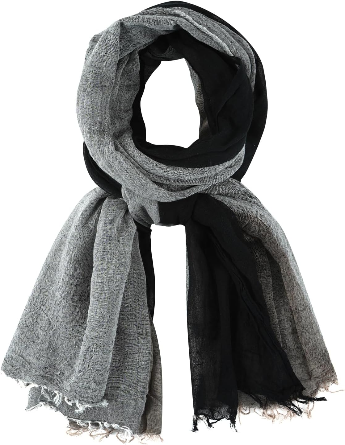 Detalle de DAMILY Écharpe homme patchwork chic en coton et lin, 80 x 190 cm avec franges