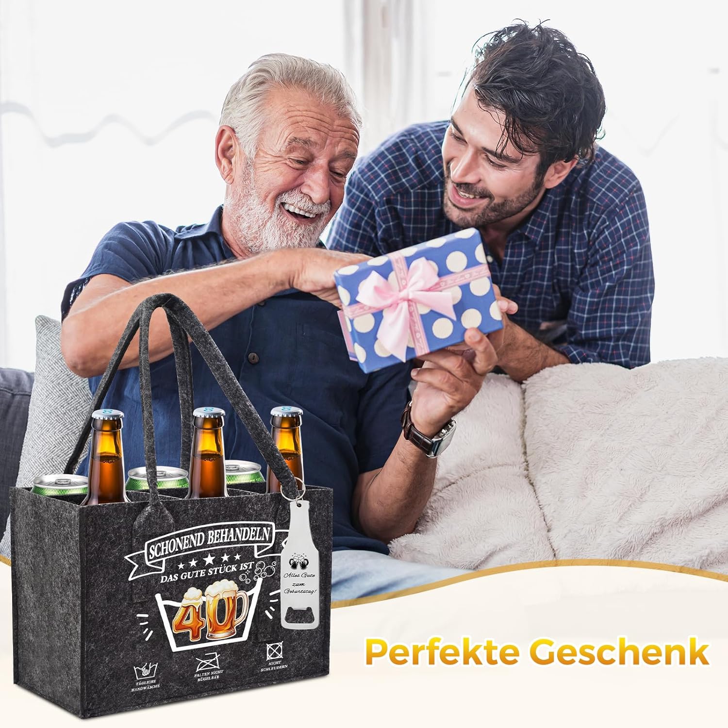 Thumbnail 6 de Wryzorix Männerhandtasche Bier Geschenkset zum 40. Geburtstag – mit Socken, Flaschenöffner, Schlüsselanhänger & Karte