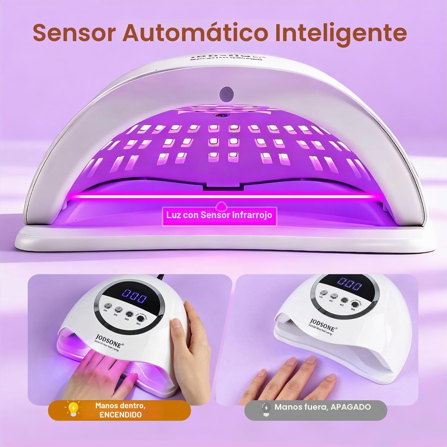 Detalle 2 de JODSONE Lámpara de Uñas Semipermanentes UV LED 320W con 72 LEDs y sensor automático