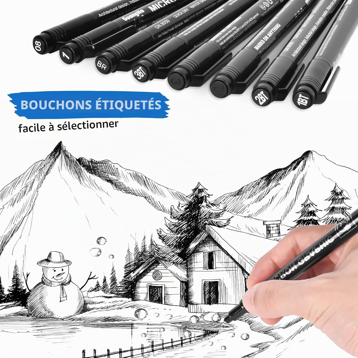 Detalle 2 de OFFCUP zwarte fineliners, set van 8 met verschillende puntmaten