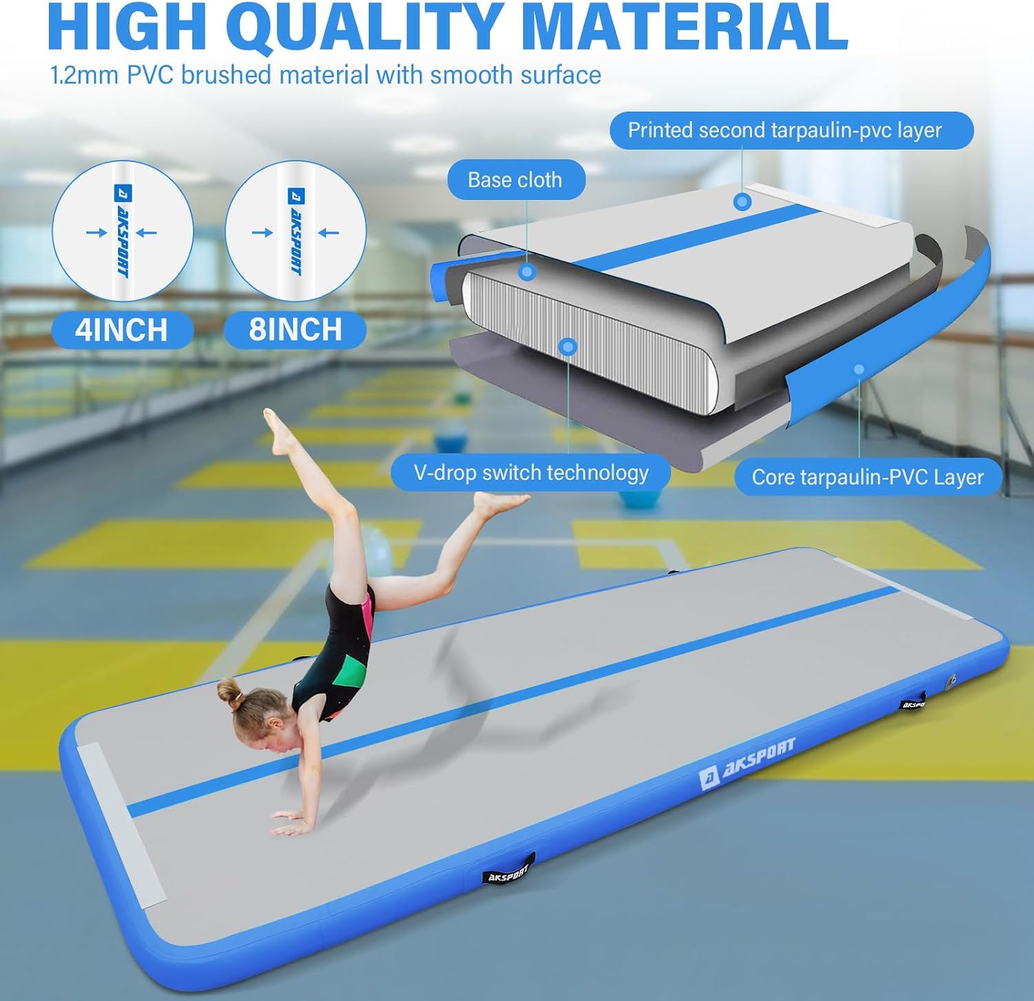 Detalle de AKSPORT Air Mat Inflatable Tumble Track 3m 🤸♀