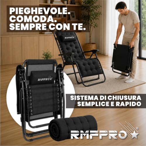 Detalle de RMF PRO Sdraio da Giardino Pieghevole con Schienale Regolabile Multiposizione – Nero