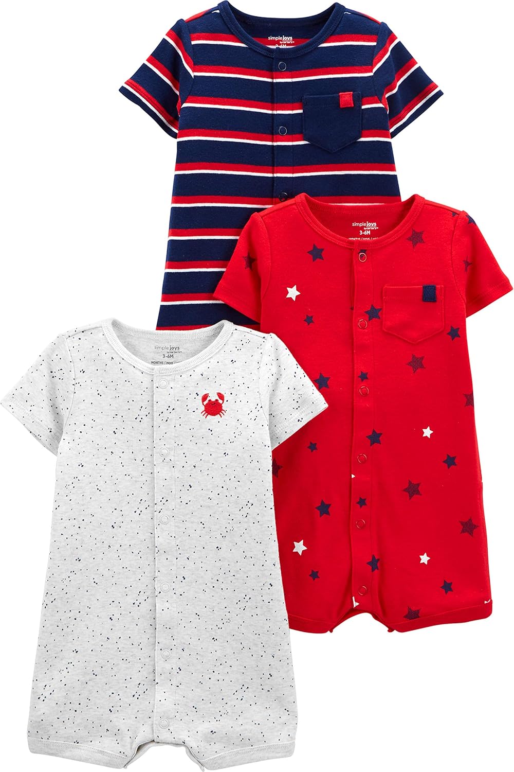 Detalle de Simple Joys by Carter's Baby 3-Pack Snap-up Rompers
