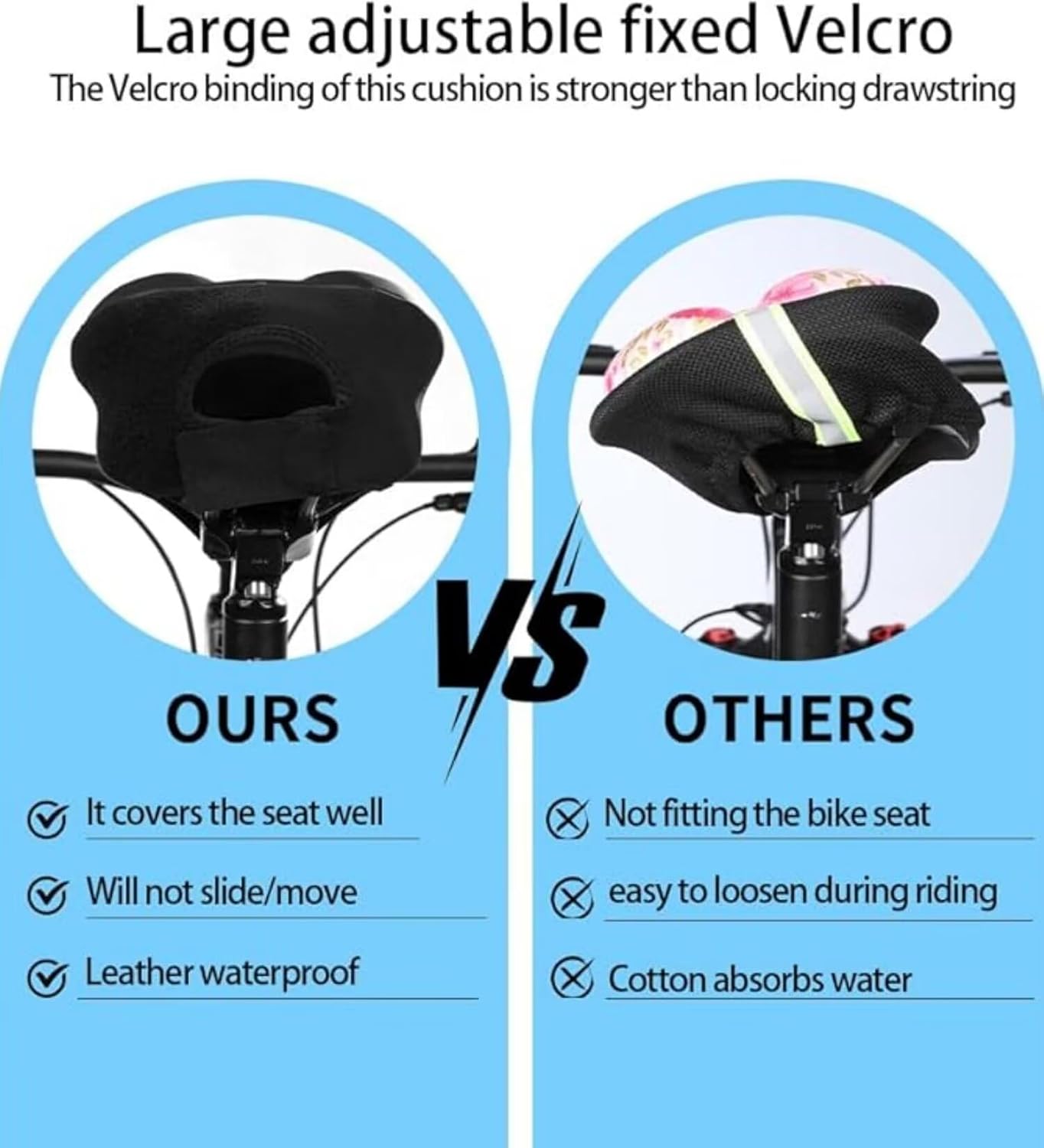 Detalle de ROSSRORE Premium Gel Bike Seat Cushion Cover — 11x7 inches, Universal Fit