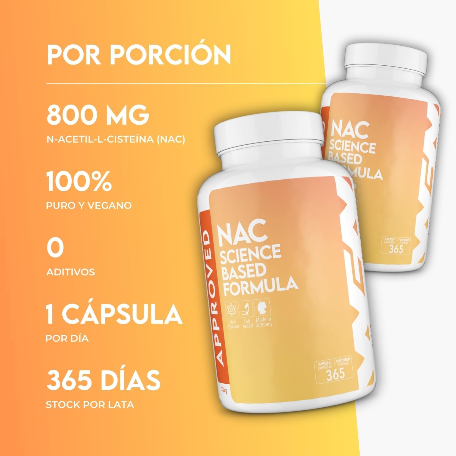 Thumbnail 2 de WFN Approved NAC 800 mg 🌱 Cápsulas veganas, 365 dosis en Alemania