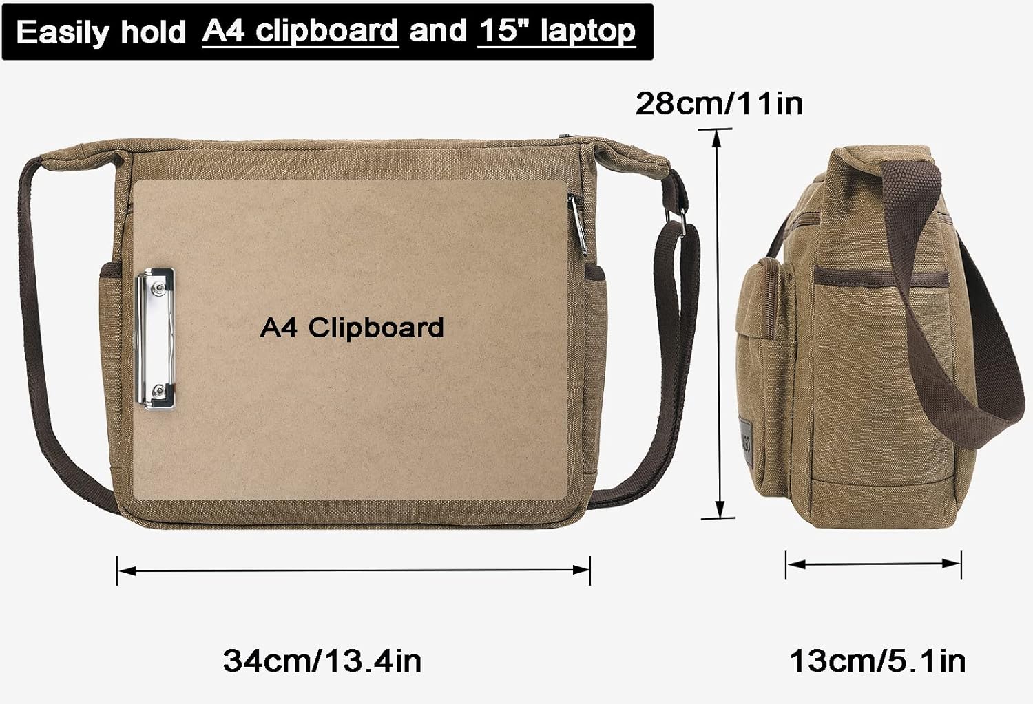 Thumbnail 4 de JAKAGO Canvas Messenger Bag (15 inch) – waterproof shoulder bag with multiple pockets for school, travel & work