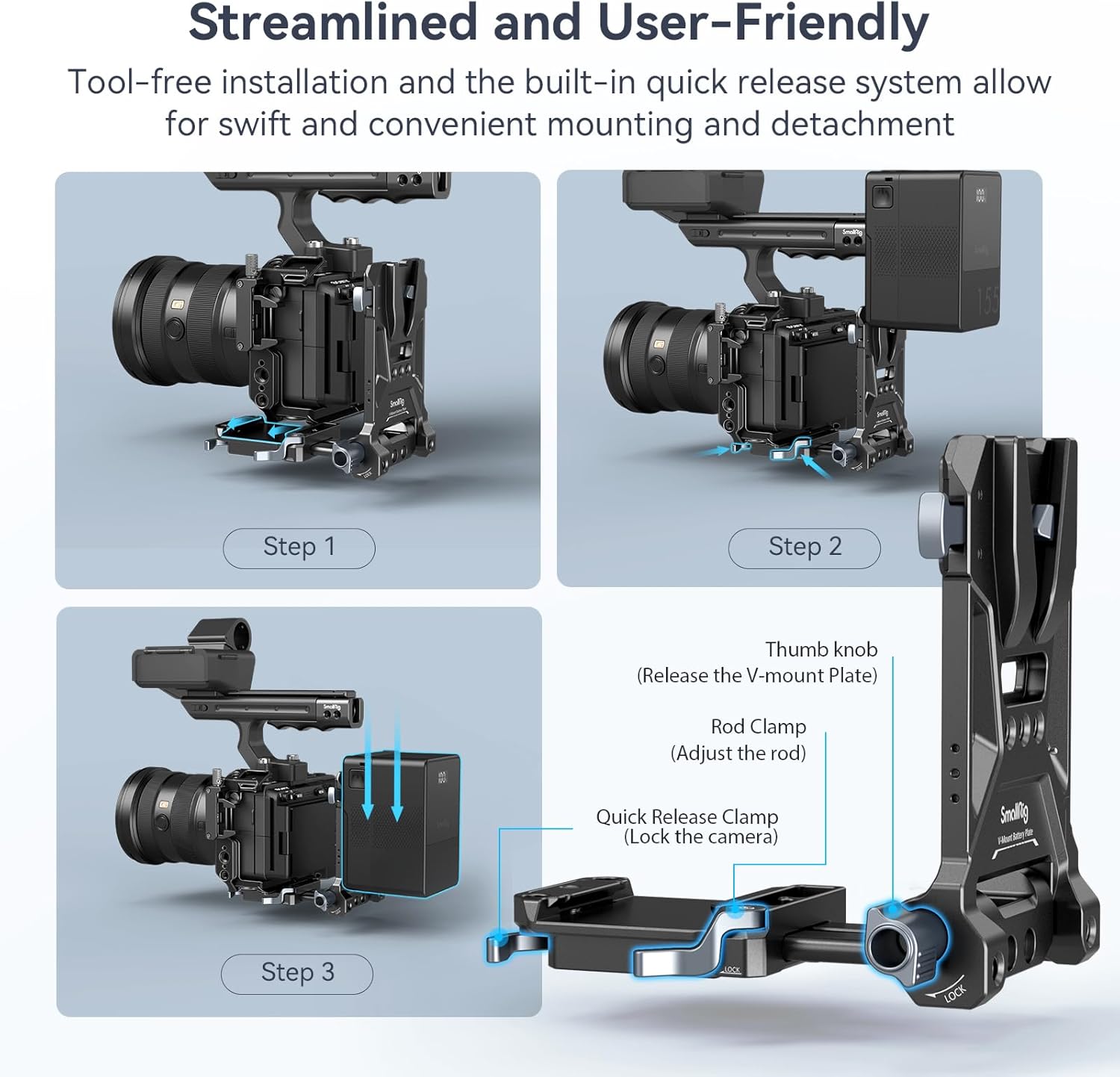 Thumbnail 4 de SmallRig V-Mount Battery Plate 4505 with L-Shape, Foldable Tool-Free Mounting (V-lock)