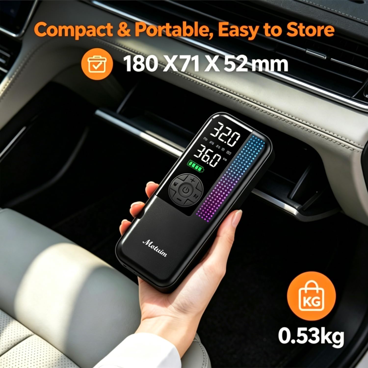 Thumbnail 6 de Motuim Cordless Car Tyre Inflator Air Compressor, 150 PSI – Portable Rechargeable Tyre Pump