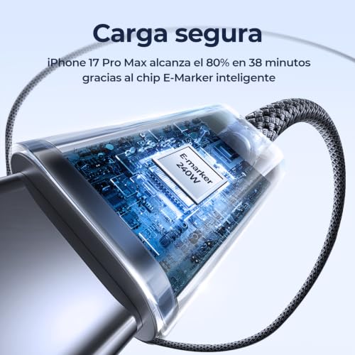 Detalle 2 de LISEN 240W: Cable USB C a USB C con carga rápida PD3.1 EPR, 2 m