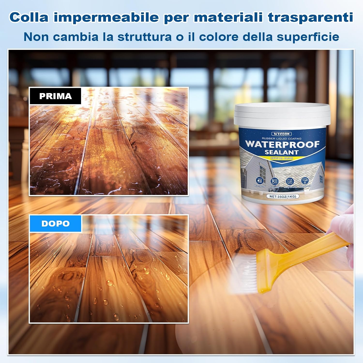 Thumbnail 1 de Sigillante impermeabile liquido trasparente 1 kg (invisibile) a base acqua per interni ed esterni