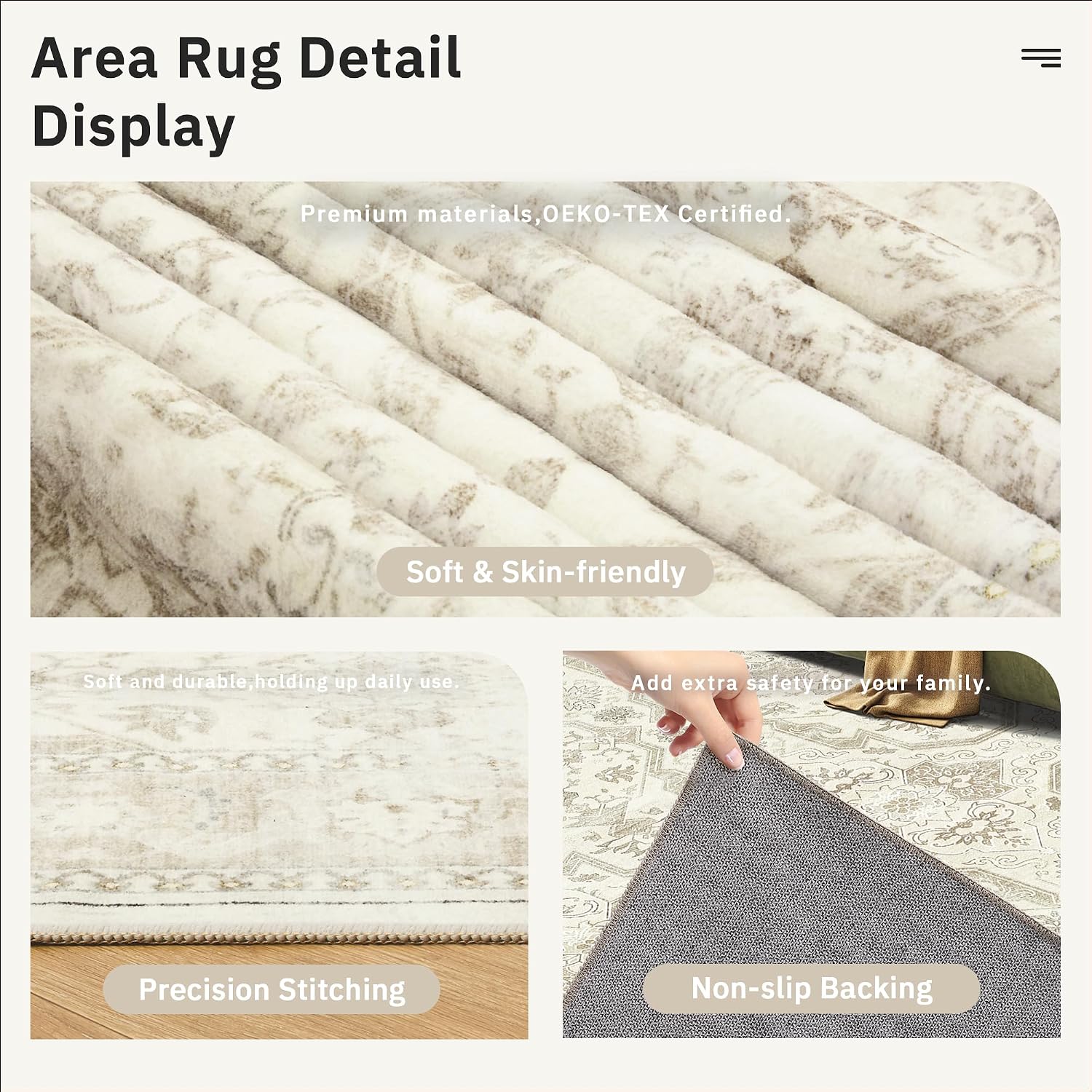 Detalle 2 de Soalmost 10x14 Area Rug — Non-Slip, Machine Washable Beige/Brown Vintage Style