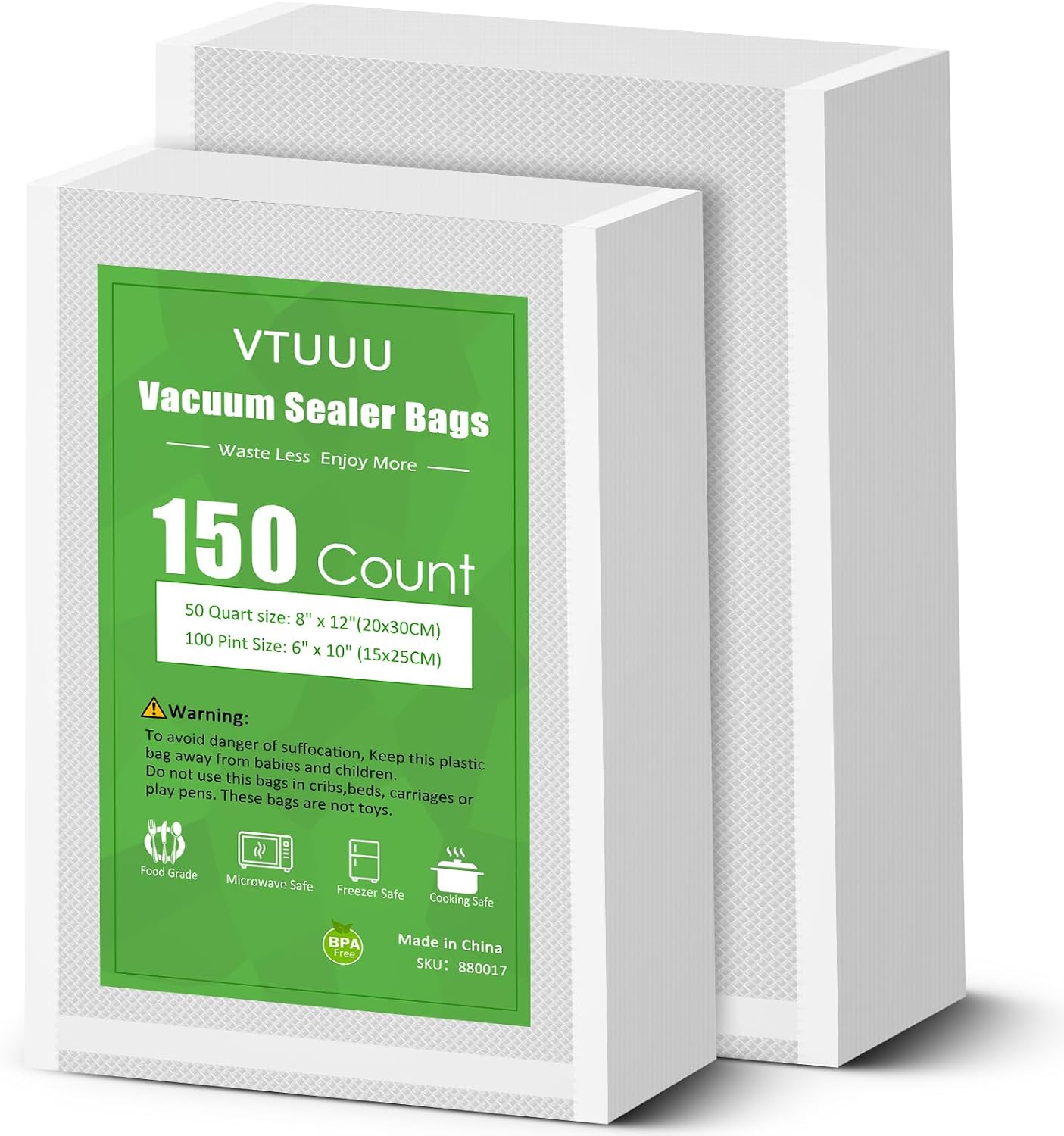 Detalle de VTUUU 88017ca Vacuum Sealer Bags, 150 Pre-Cut Pint and Quart Bags
