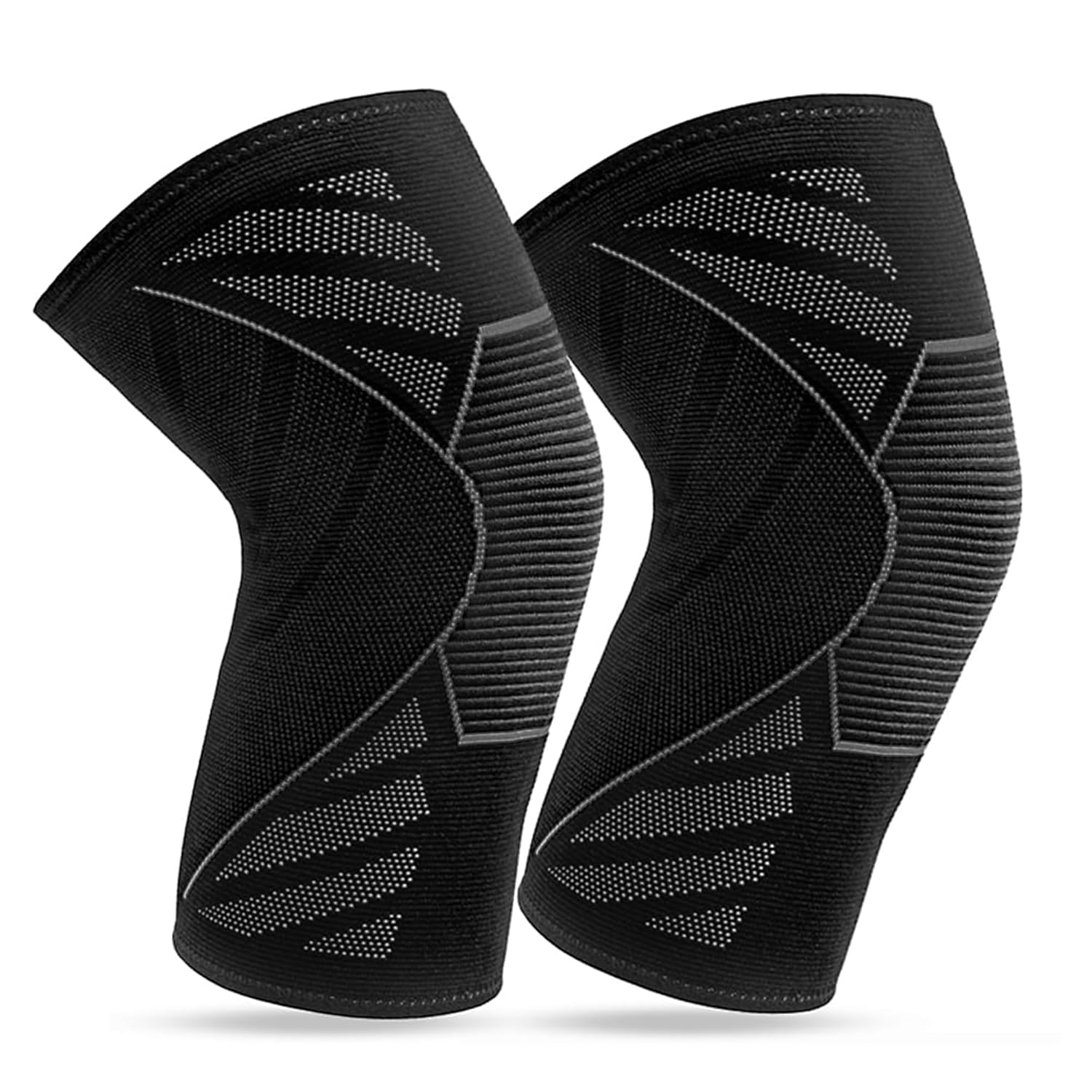 360 RELIEF Kniebandage für Herren & Damen – 2er-Set Kniestütze für Sport, Gym & Joggen (Knie-Kompressionsbandage) – Schwarz/Grau