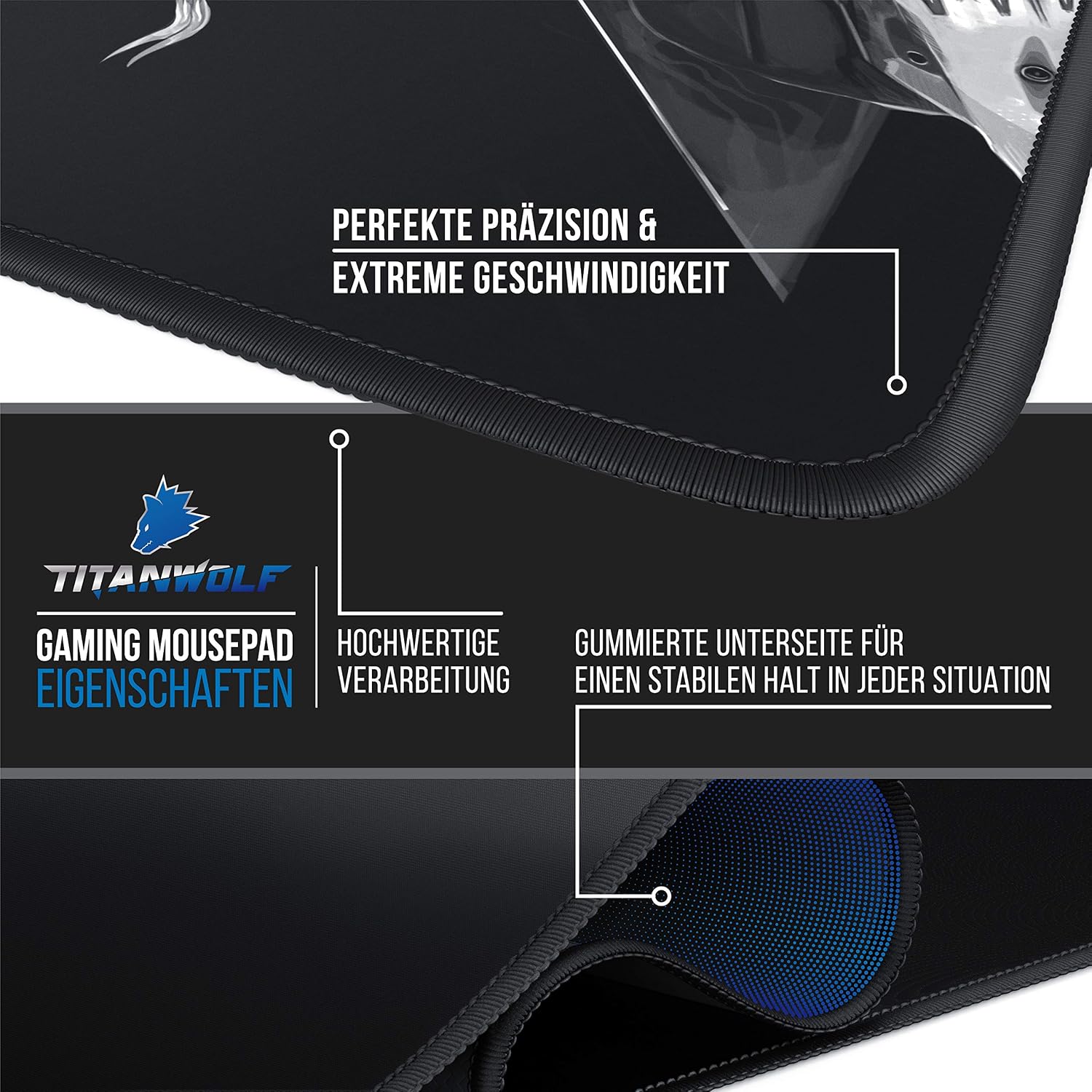 Detalle 2 de Titanwolf XXL Gaming Mauspad 900x400 mm đź–±