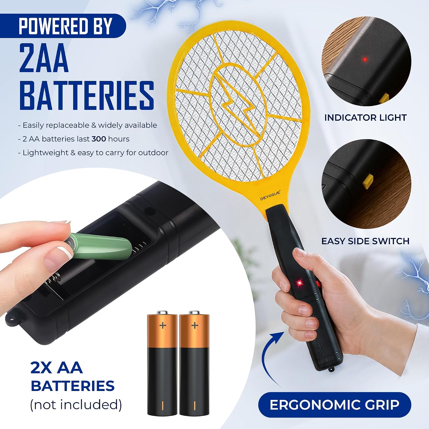 Thumbnail 6 de DEVOGUE Electric Fly Swatter Zapper Racket