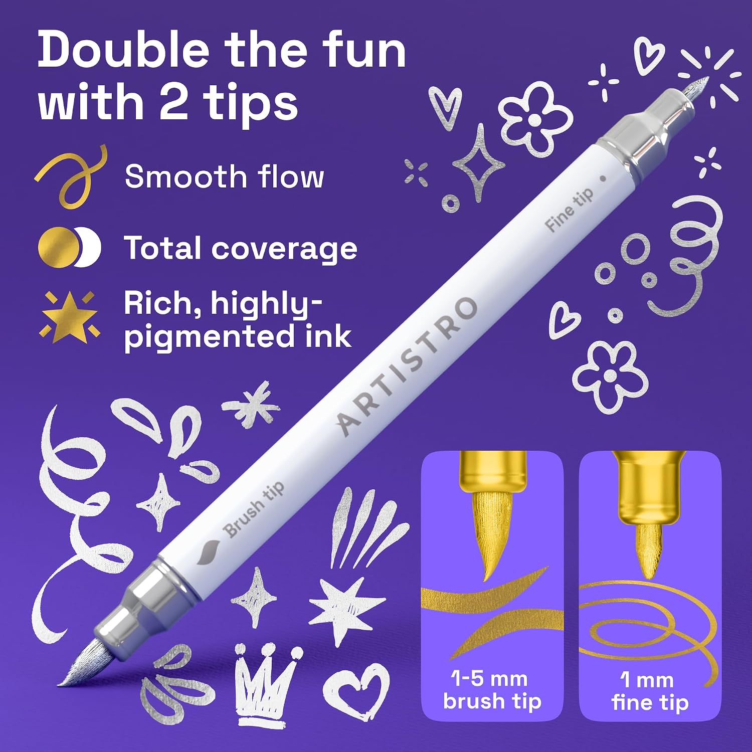 Detalle 2 de ARTISTRO Gold & Silver Acrylic Paint Pens, Dual-Tip Brush and Fine Markers