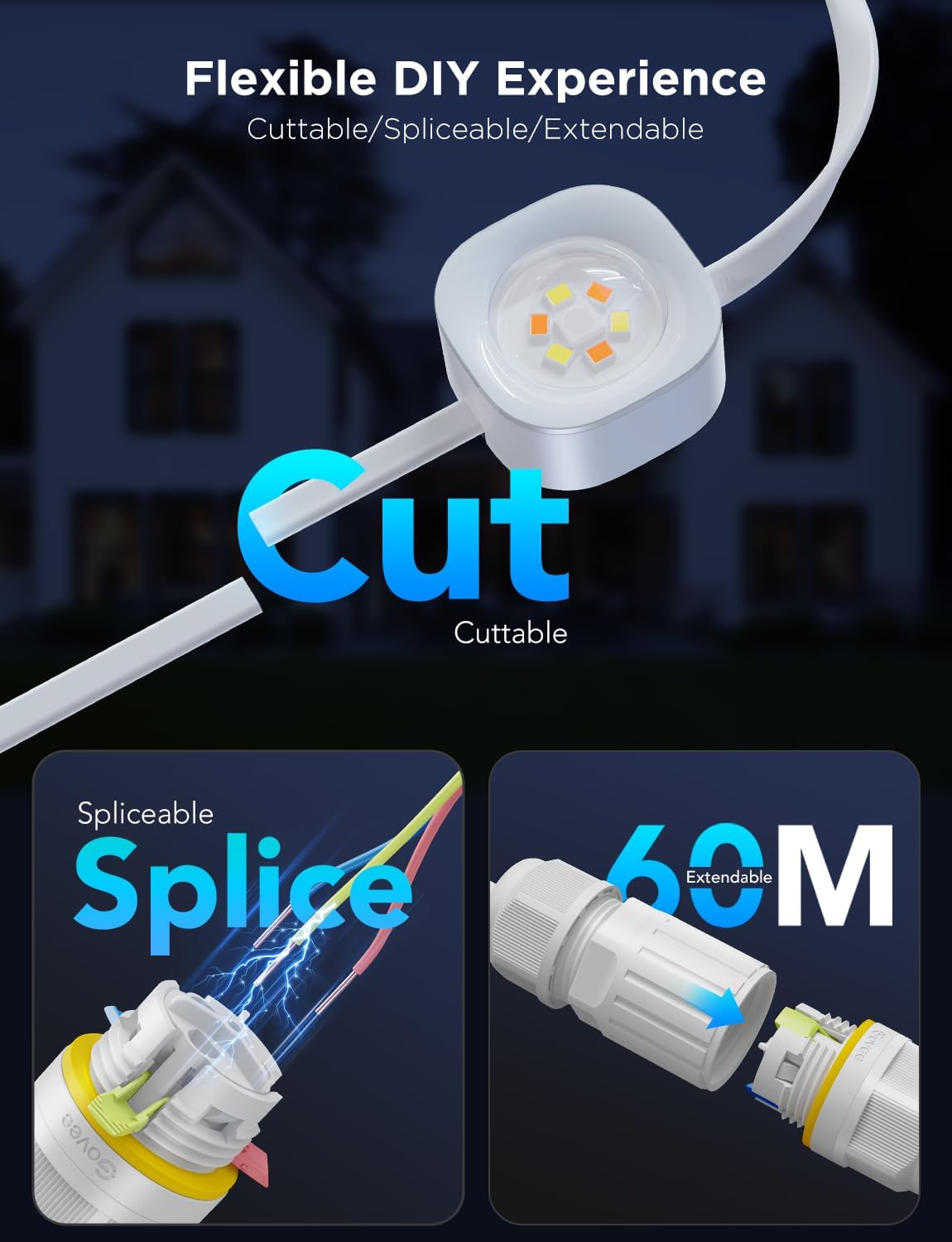 Thumbnail 6 de Govee Permanent Outdoor Lights Pro (100ft) with 60 RGBIC LED Lights, IP67 Waterproof, Alexa/Google/Matter, White